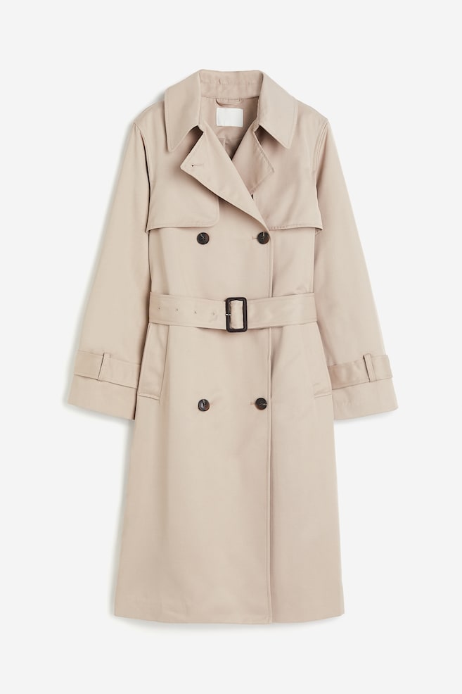 Double-breasted twill trench coat - Beige/Black - 2