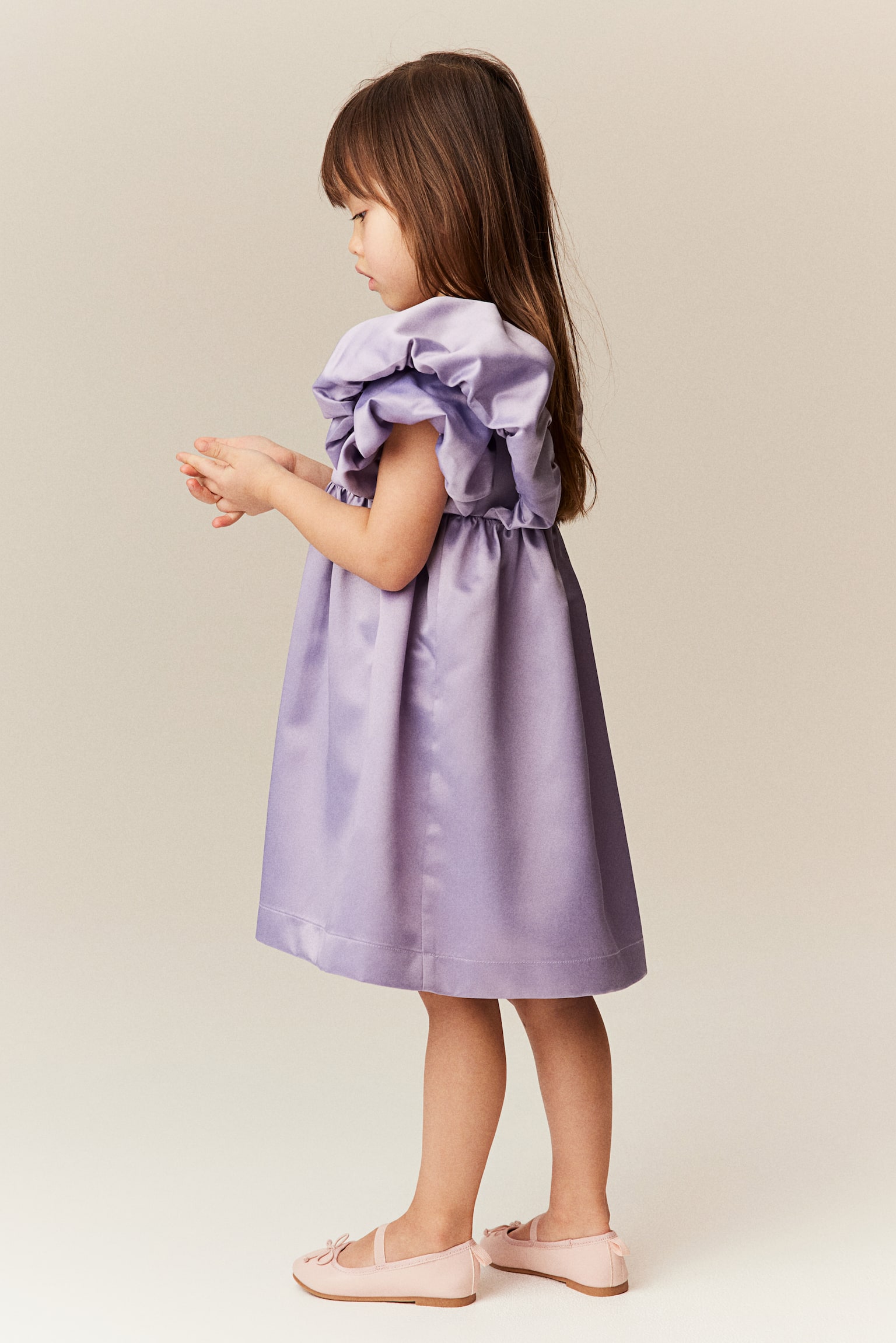 Puff Sleeve Satin Dress - Light purple - 4