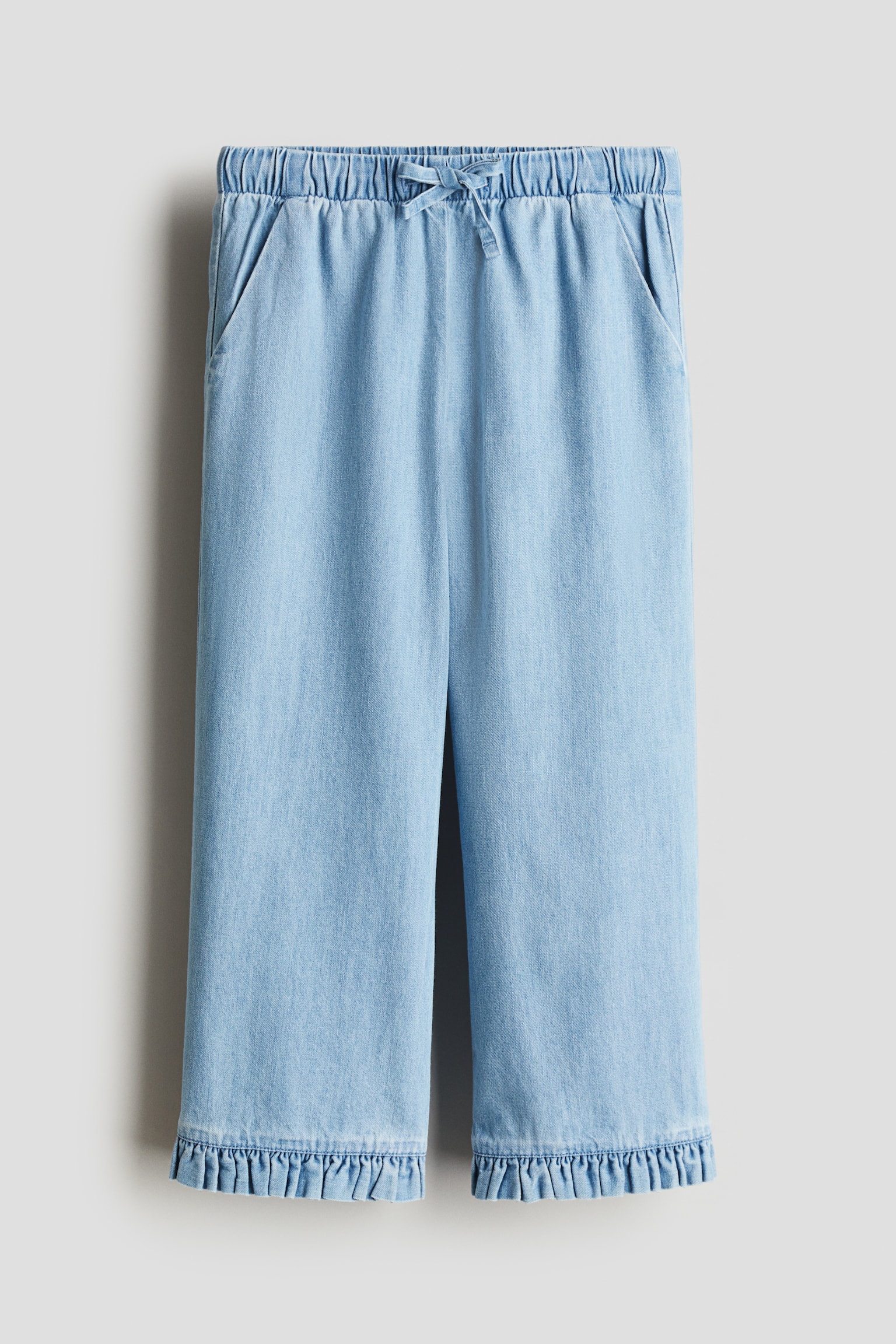 Wide frill-trimmed trousers - Light denim blue - 1