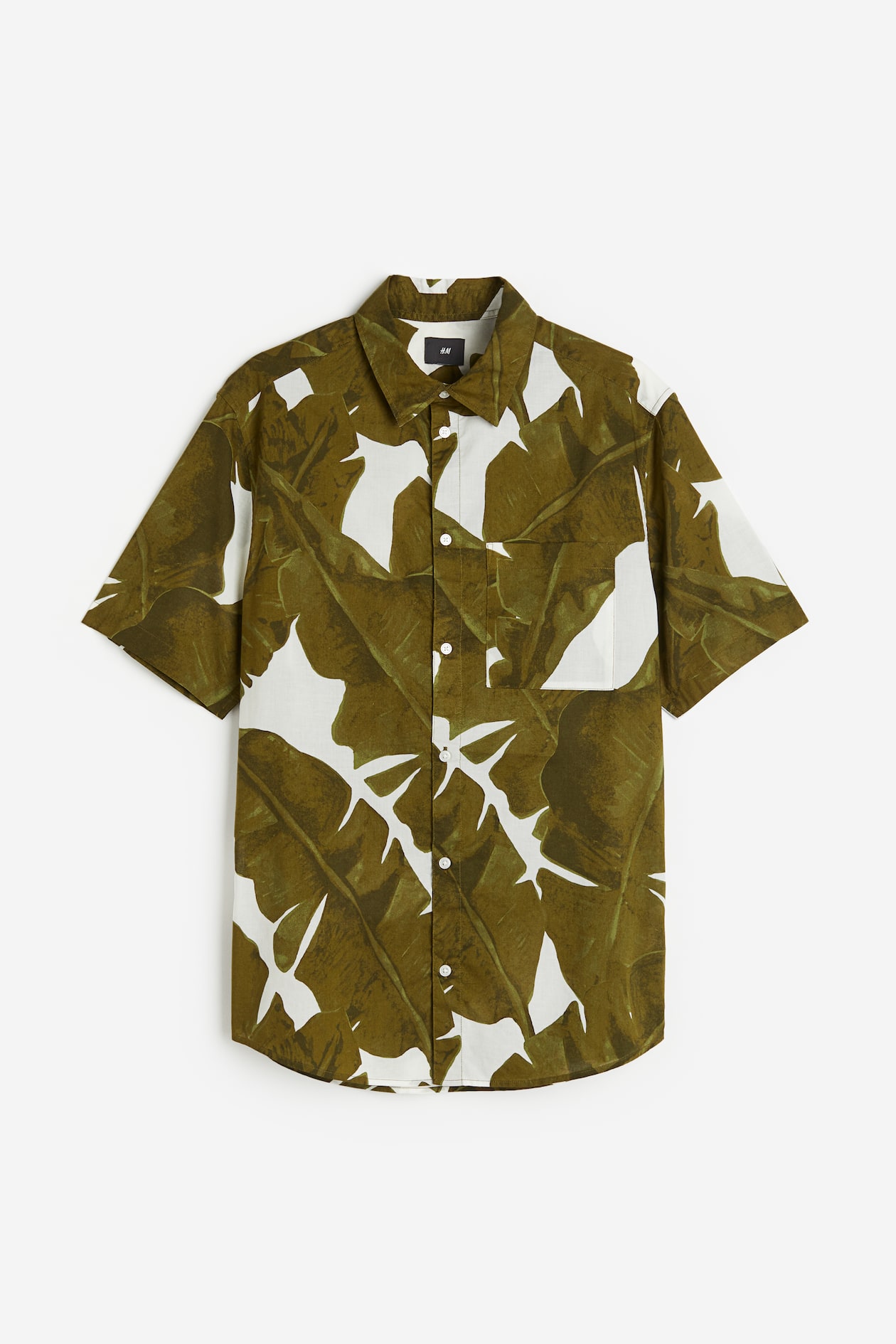 Regular Fit Cotton Shirt - Khaki green/leaf-patterned - Men | H&M US