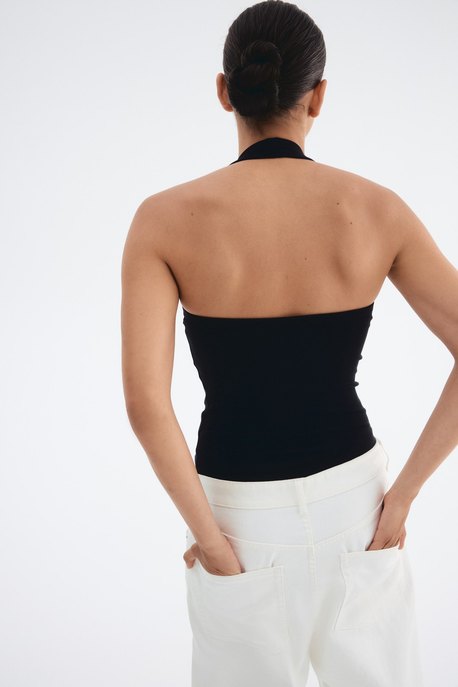 Pima Cotton Halterneck Top - Black/White - 3