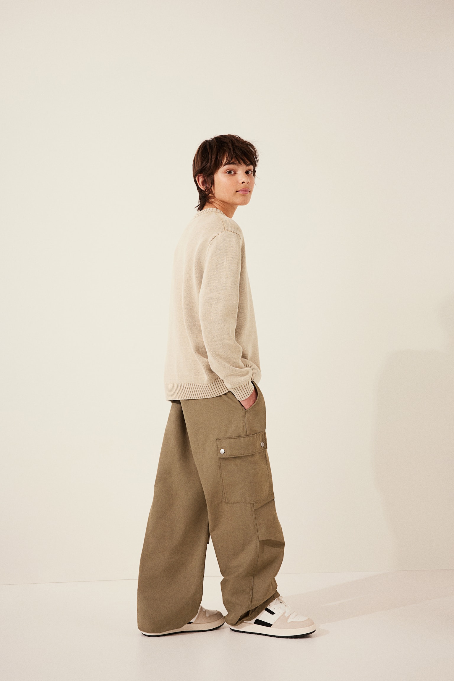 Loose-fit jumper - Beige/Washed dark blue - 5