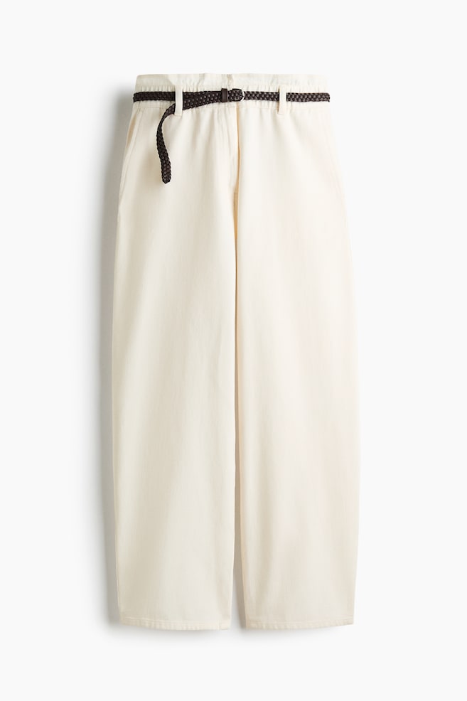 Hose mit Barrel Leg - Cremefarben/Beige/Dunkelbraun - 1