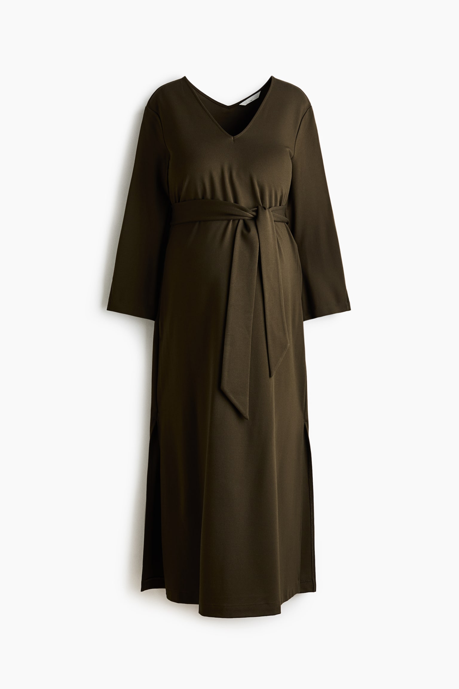 MAMA Tie-belt jersey dress - Dark khaki green - 2