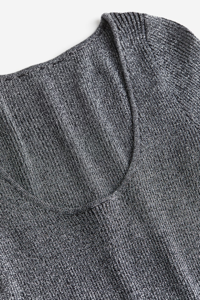 Rib-knit top - Dark grey/Glittery/White - 4