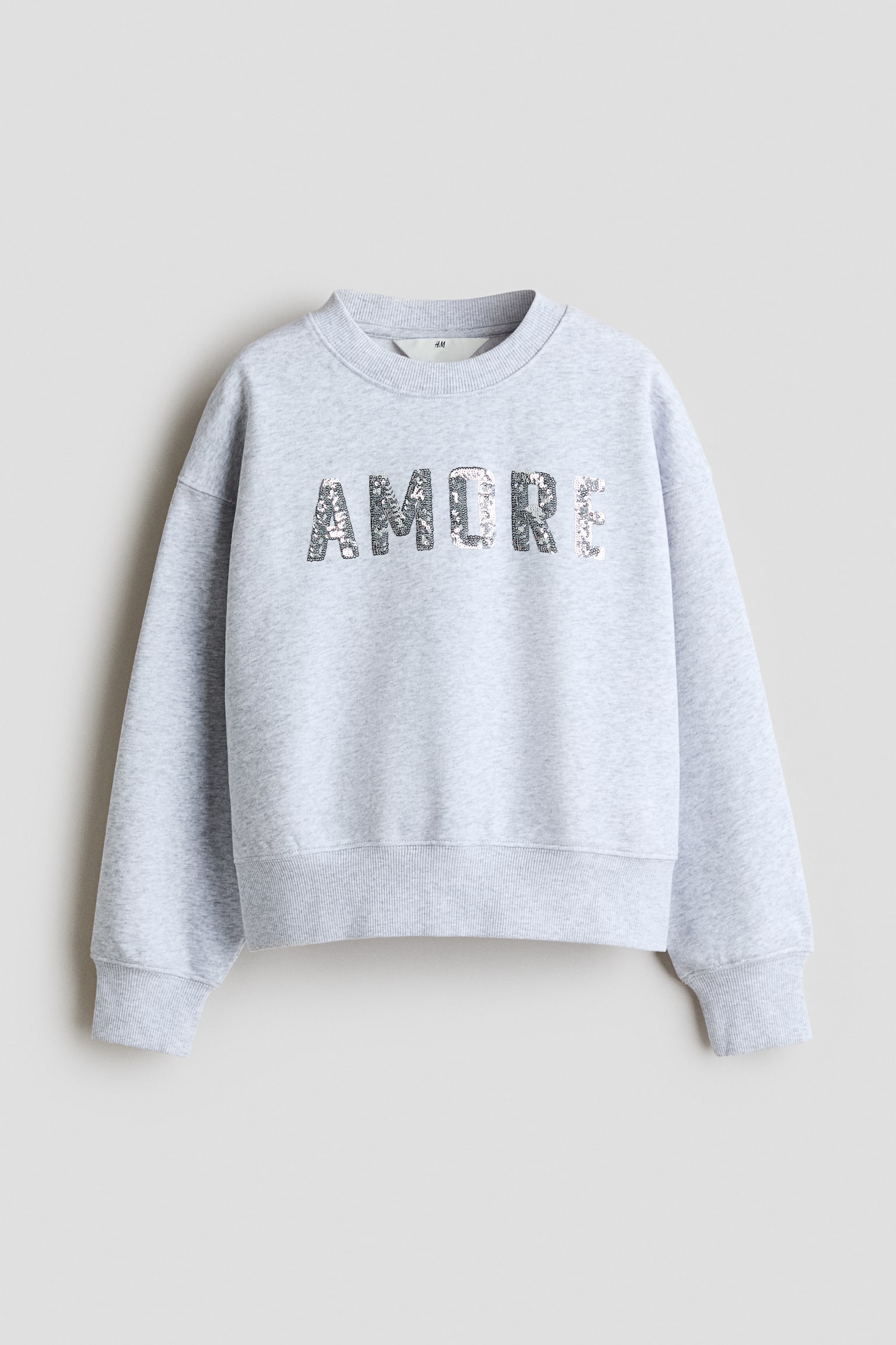Brushed-inside sweatshirt - Light grey marl/Amore - 1