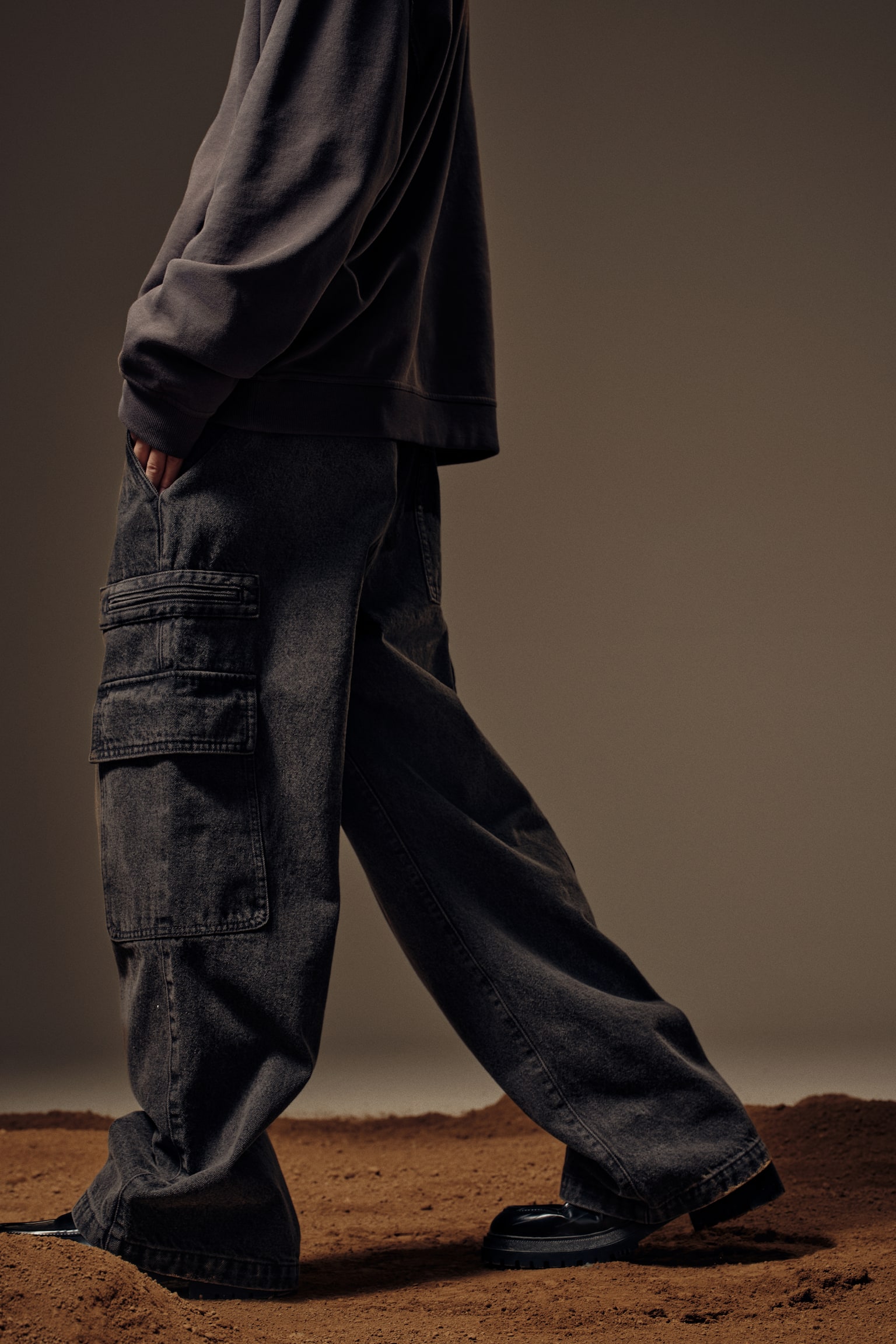 寬鬆工作牛仔褲 - 丹寧黑/丹寧灰 - 7