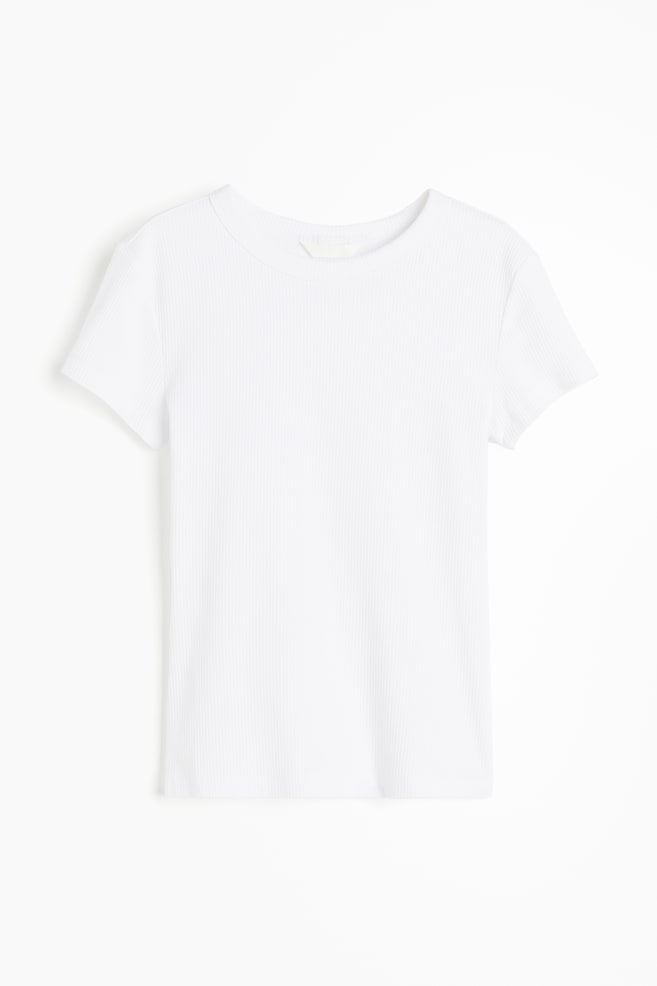 Ribbet T-shirt - Hvid/Lysegråmeleret/Sort/Mørk beige - 1