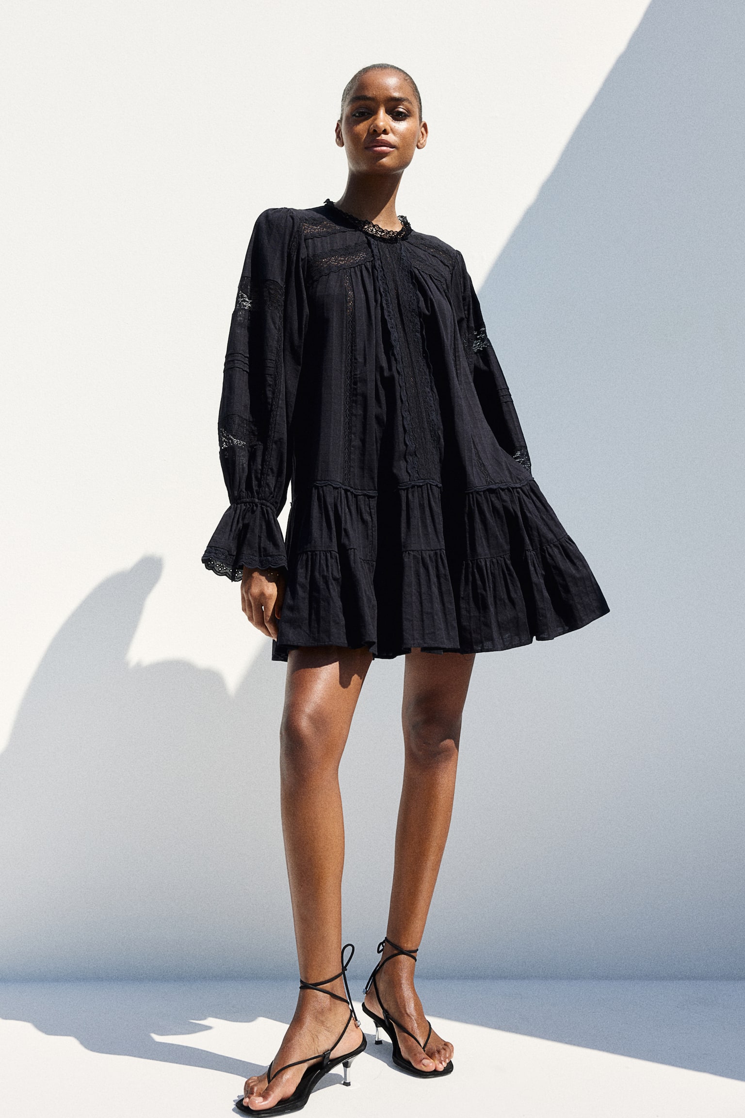 Lace-trimmed cotton dress - Black/White - 6