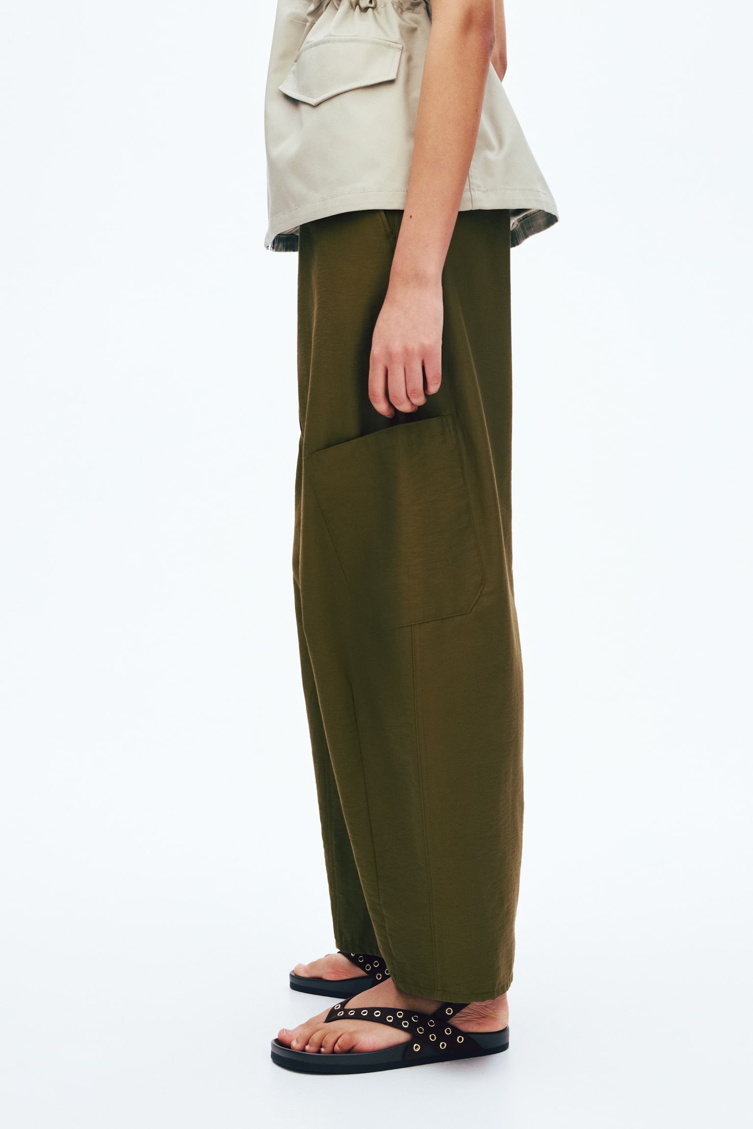 Balloon cargo trousers - Dark khaki green/Ivory/Beige/Dark brown - 5