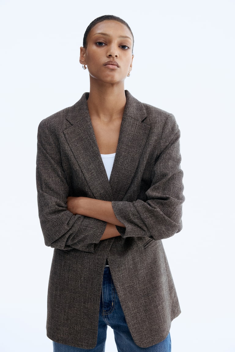 ギャザースリーブブレザー - ダークブラウン - レディース | H&M JP