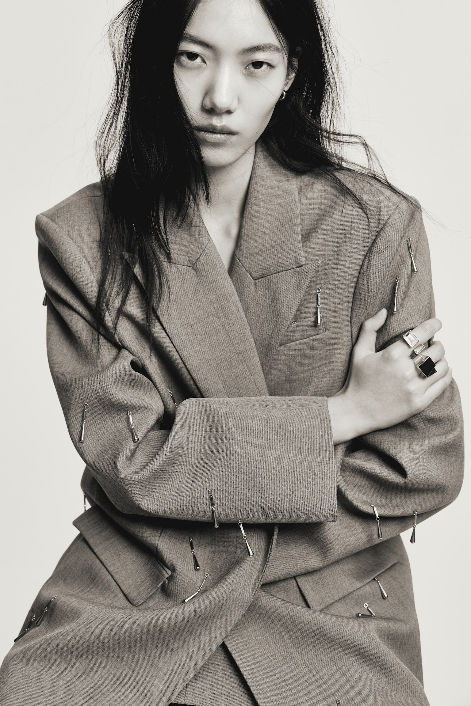 ビーズエンベリッシュドブレザー - グレー - 3