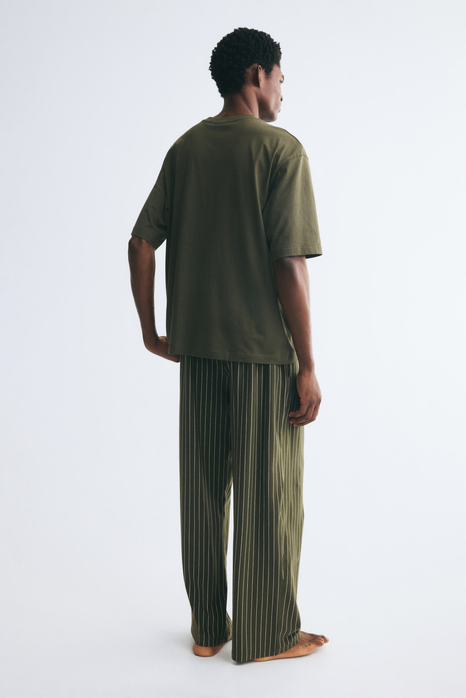 Футболки Relaxed-Fit для мужчин — H&M, цвет: Хаки зелёный / Полосатый — фото 5