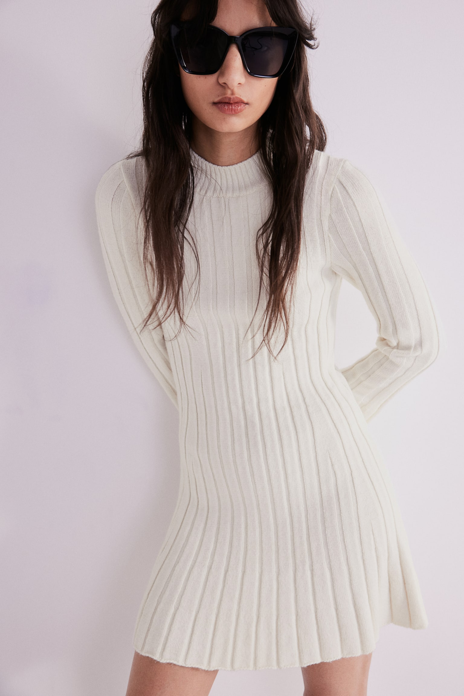 Rib-knit dress - Cream - 4