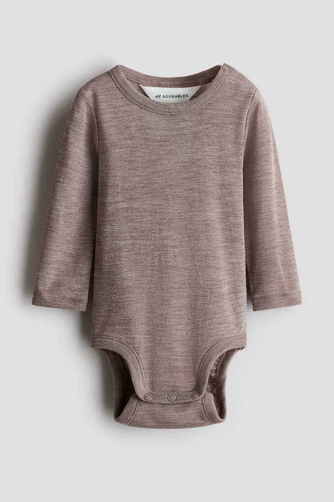 Merino wool jersey bodysuit - Dark beige/Khaki green/Pink - 1