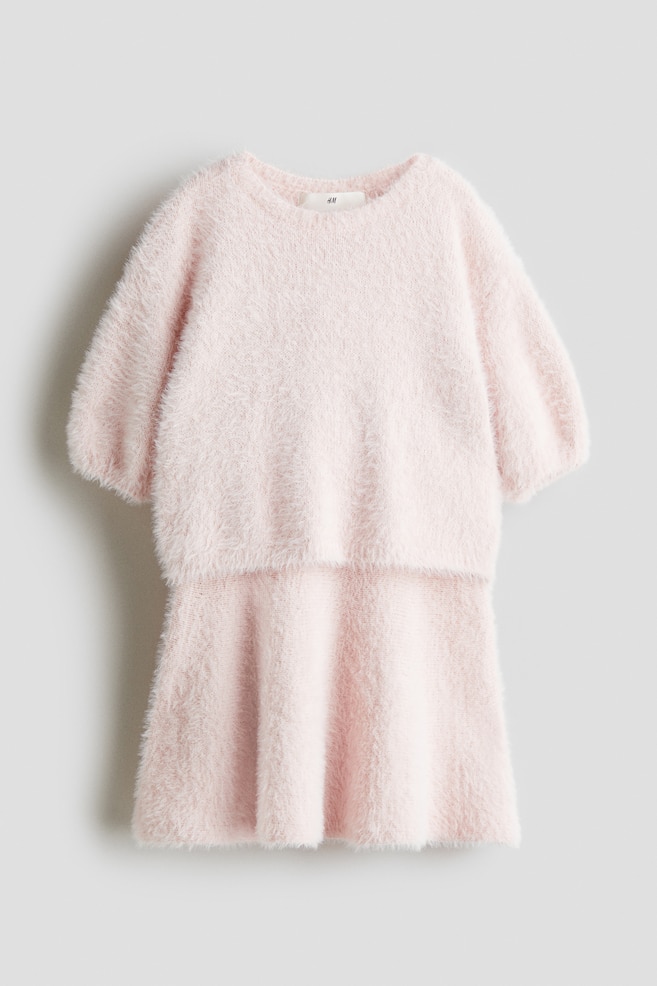 2-Piece Fluffy-Knit Set - Powder pink/White - 1