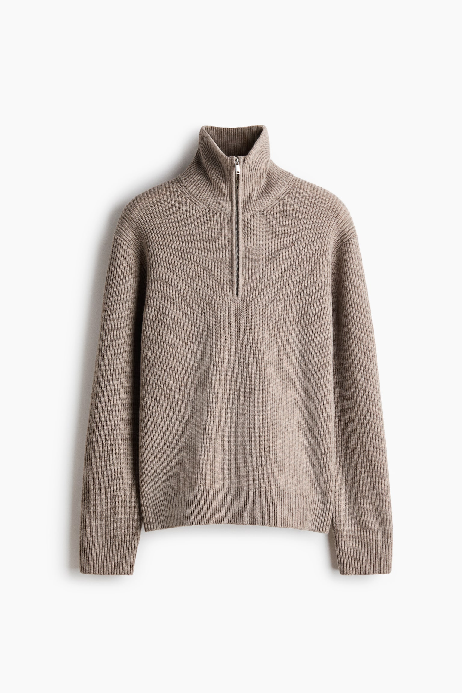 Vlněný svetr s horním zipem Regular Fit - Béžová/Tmavě šedá/Tmavě zelená khaki - 1