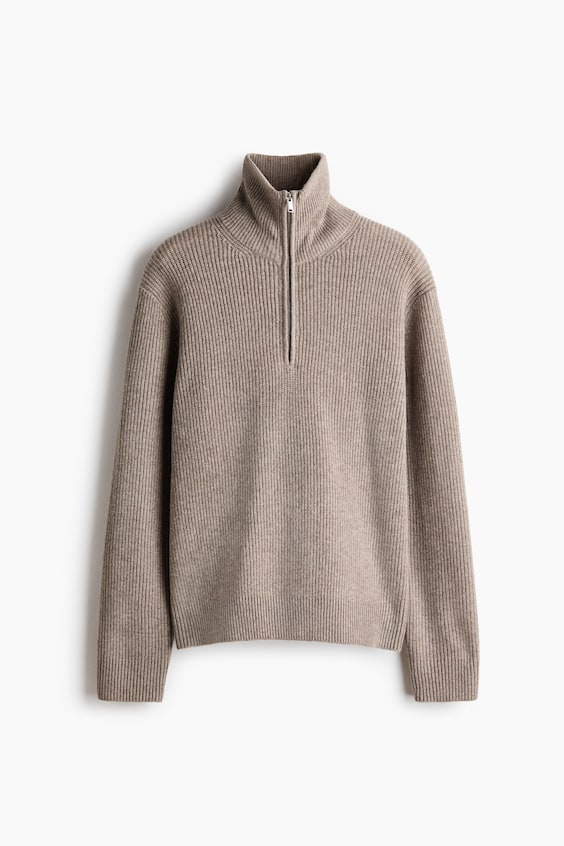Мужской свитер H&M Regular-Fit Half-Zip Wool, цвет: Бежевый
