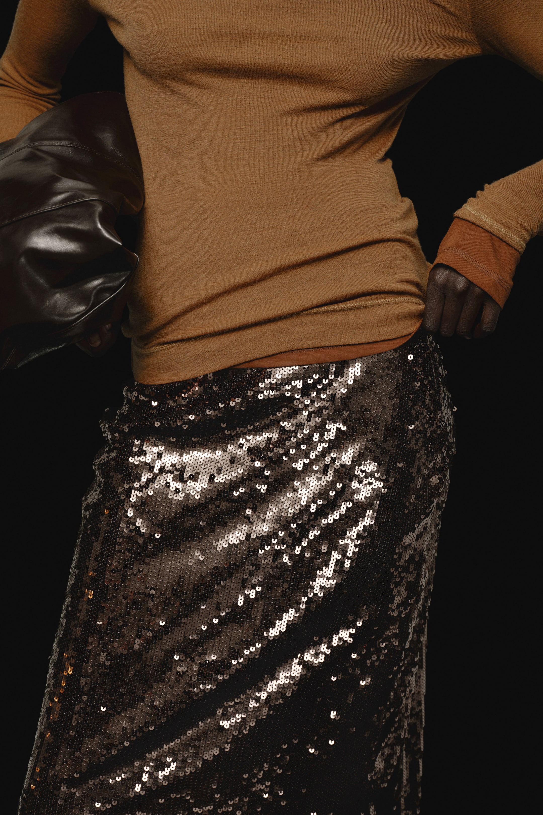 View larger image: Fringe Trim Sequin Skirt - Dark brown - Ladies | H&M AU 2