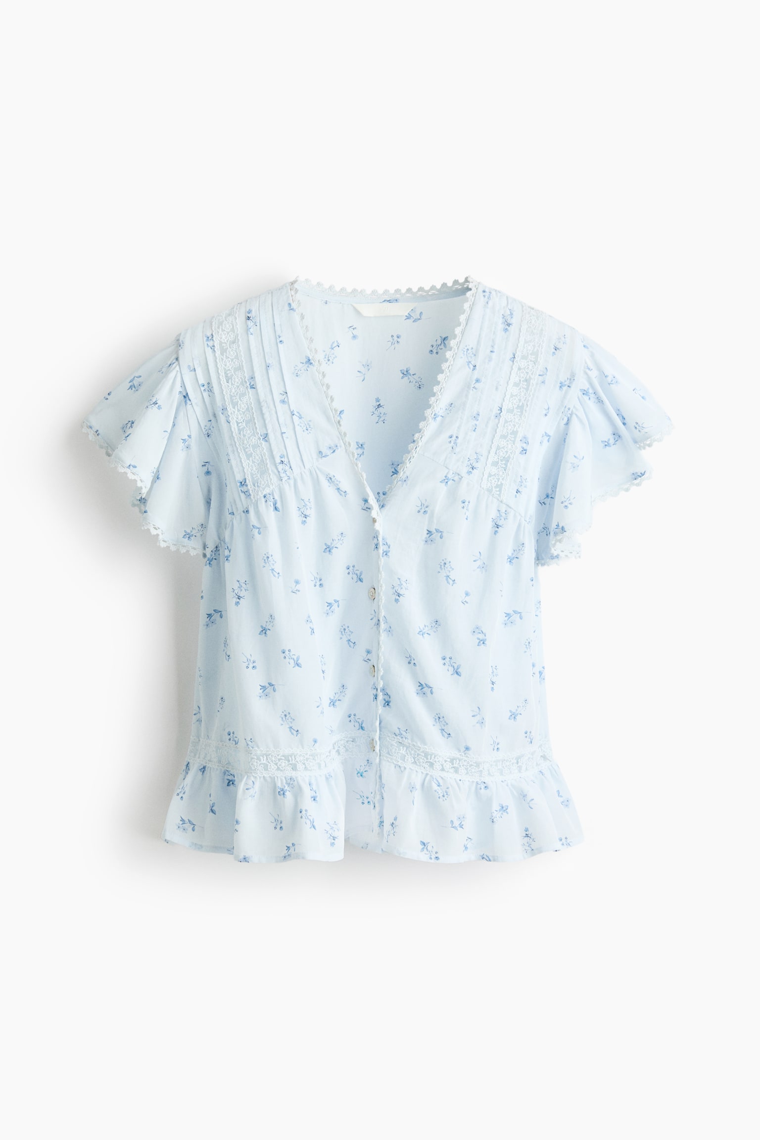 Lace-Inset Blouse - Light blue/floral/Yellow/Light peach pink - 1