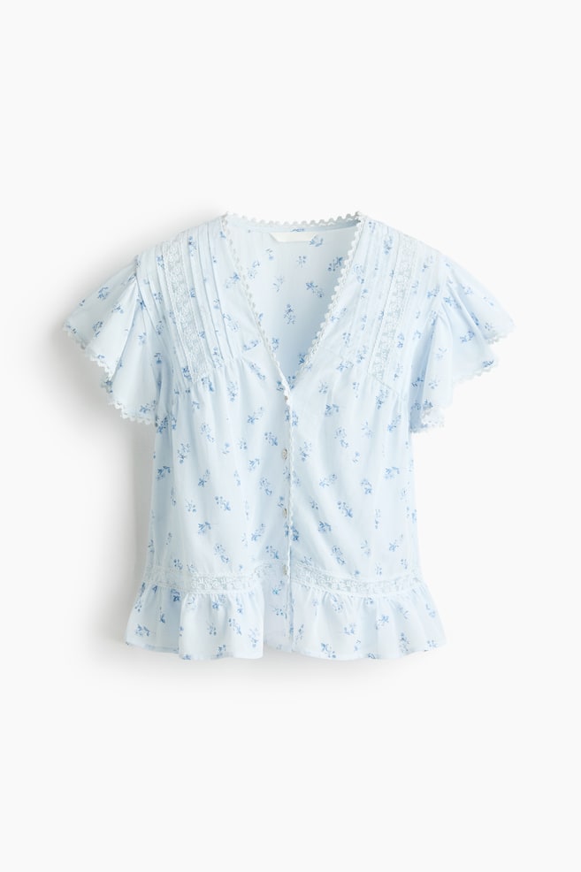 Lace-Inset Blouse - Light blue/floral/Light peach pink - 1