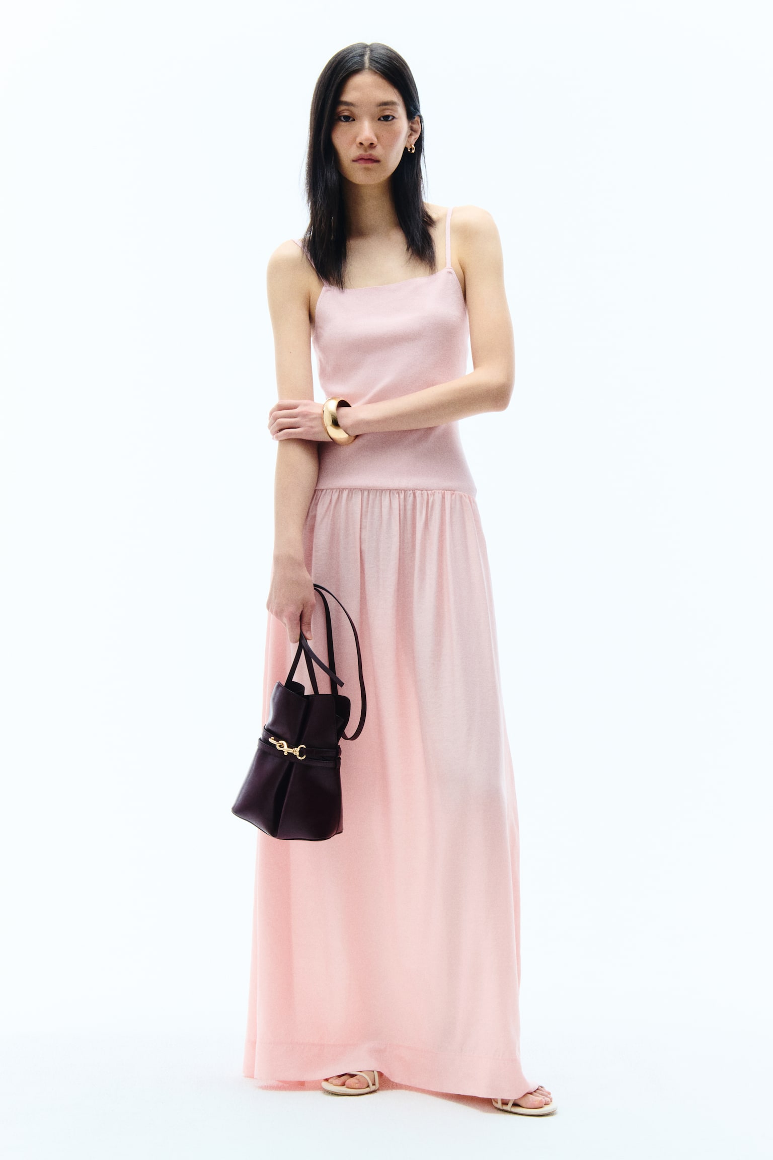 Jersey strappy dress - Light pink/Burgundy - 2