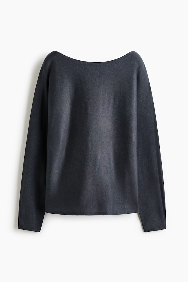 Off-the-Shoulder Sweater - Dark gray/Light beige/Brown - 1
