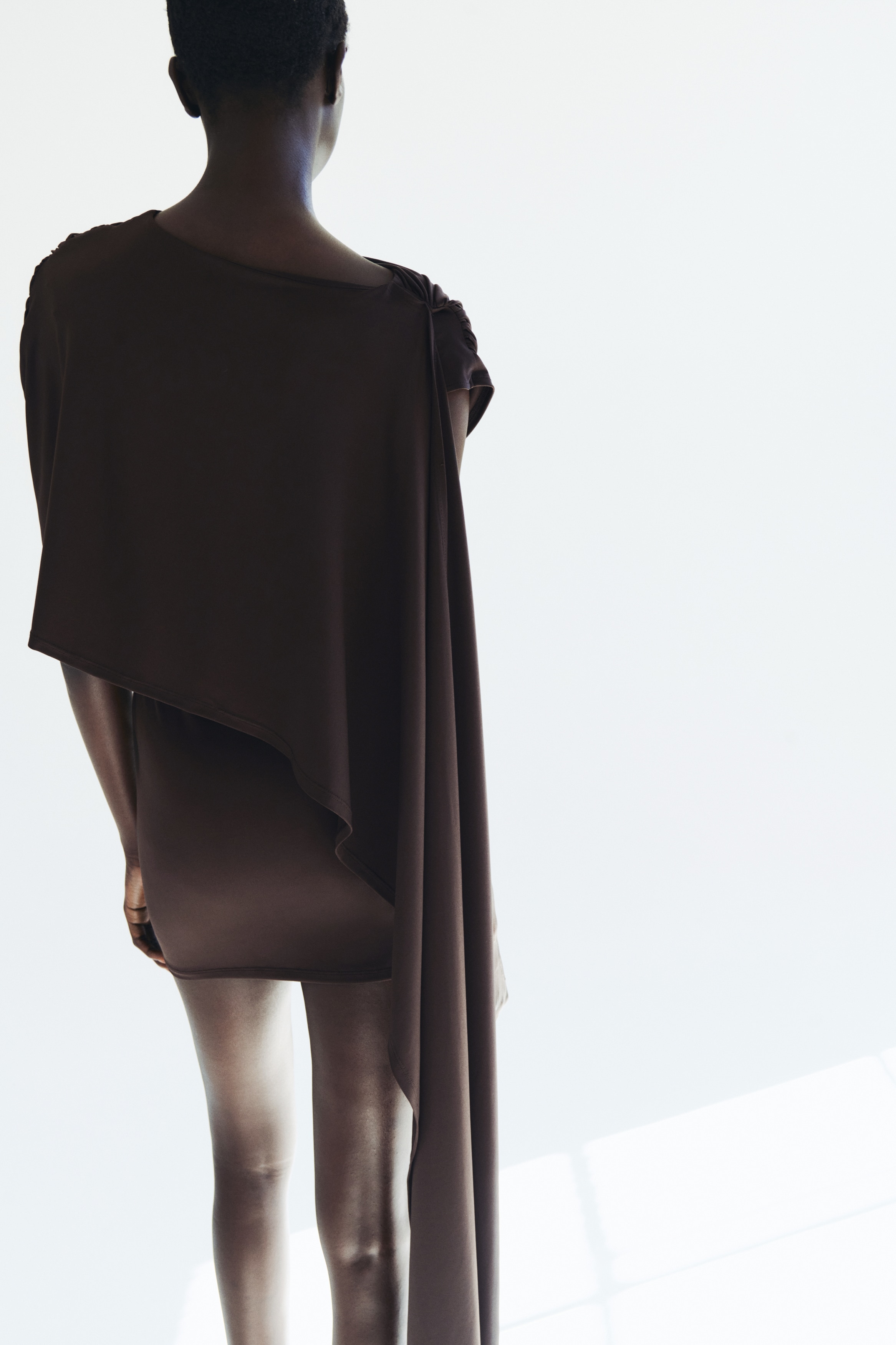 h&m brown draped dress Ladies - Dark Brown Cape-Detail Draped Dress - Size: XS