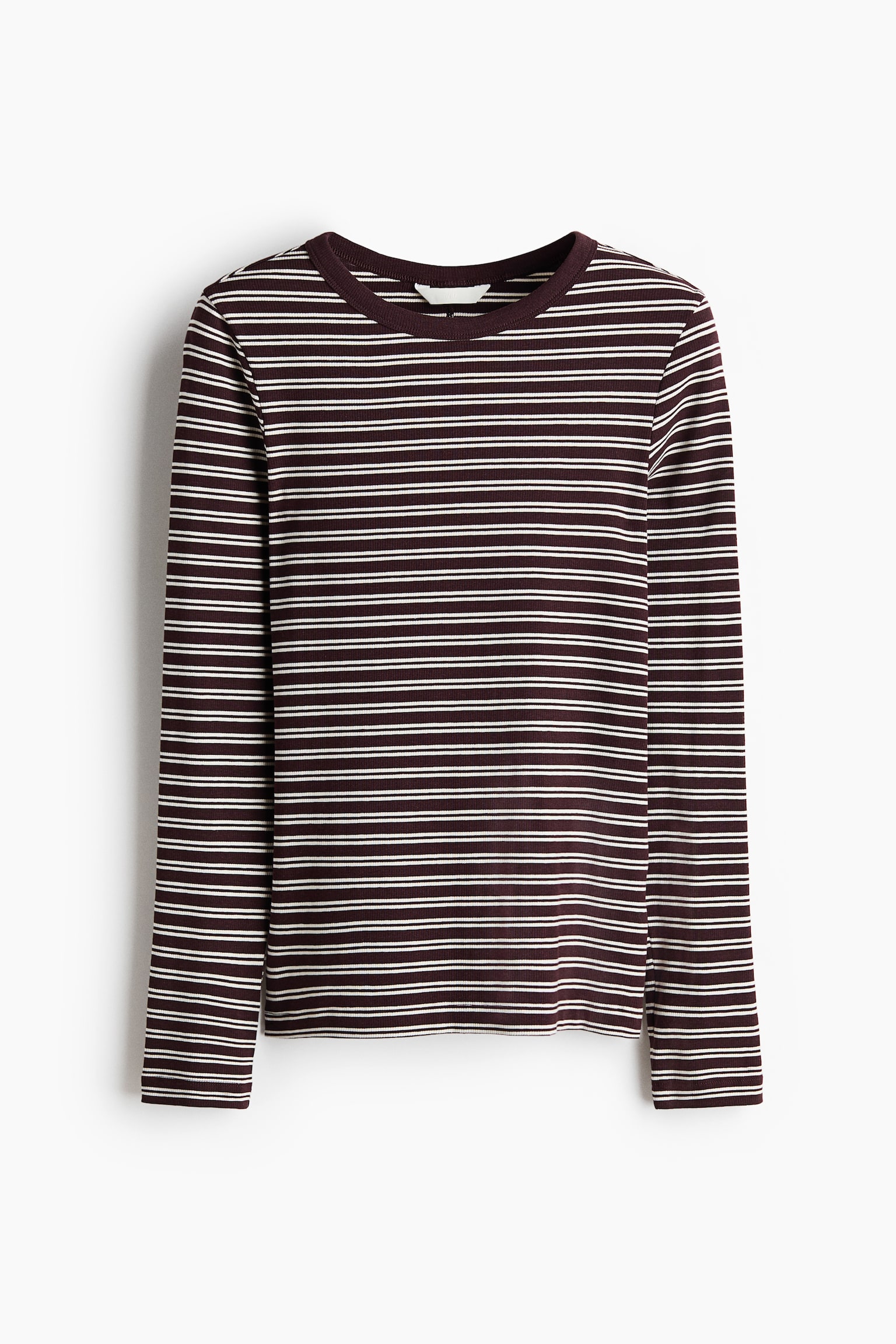 Long-Sleeved Ribbed Top - Burgundy/striped/White/Gray melange/Dark dusty purple/Dark khaki green