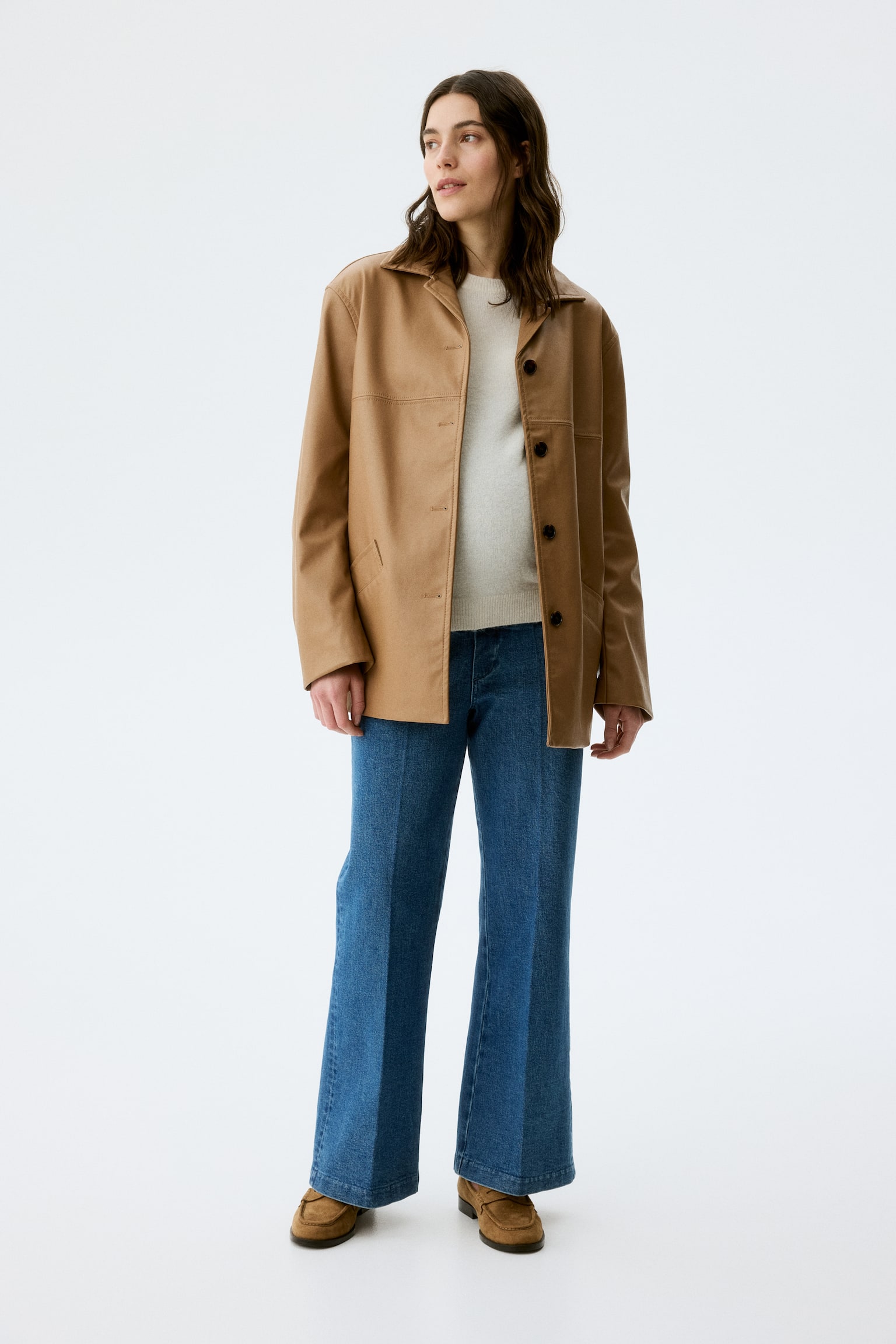 MAMA Bootcut High Waist Ankle Jeans - Блакитний денім/Білий - 1
