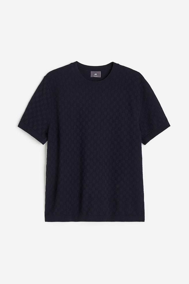 T-shirt in maglia strutturata Regular Fit - Blu navy/Beige - 2