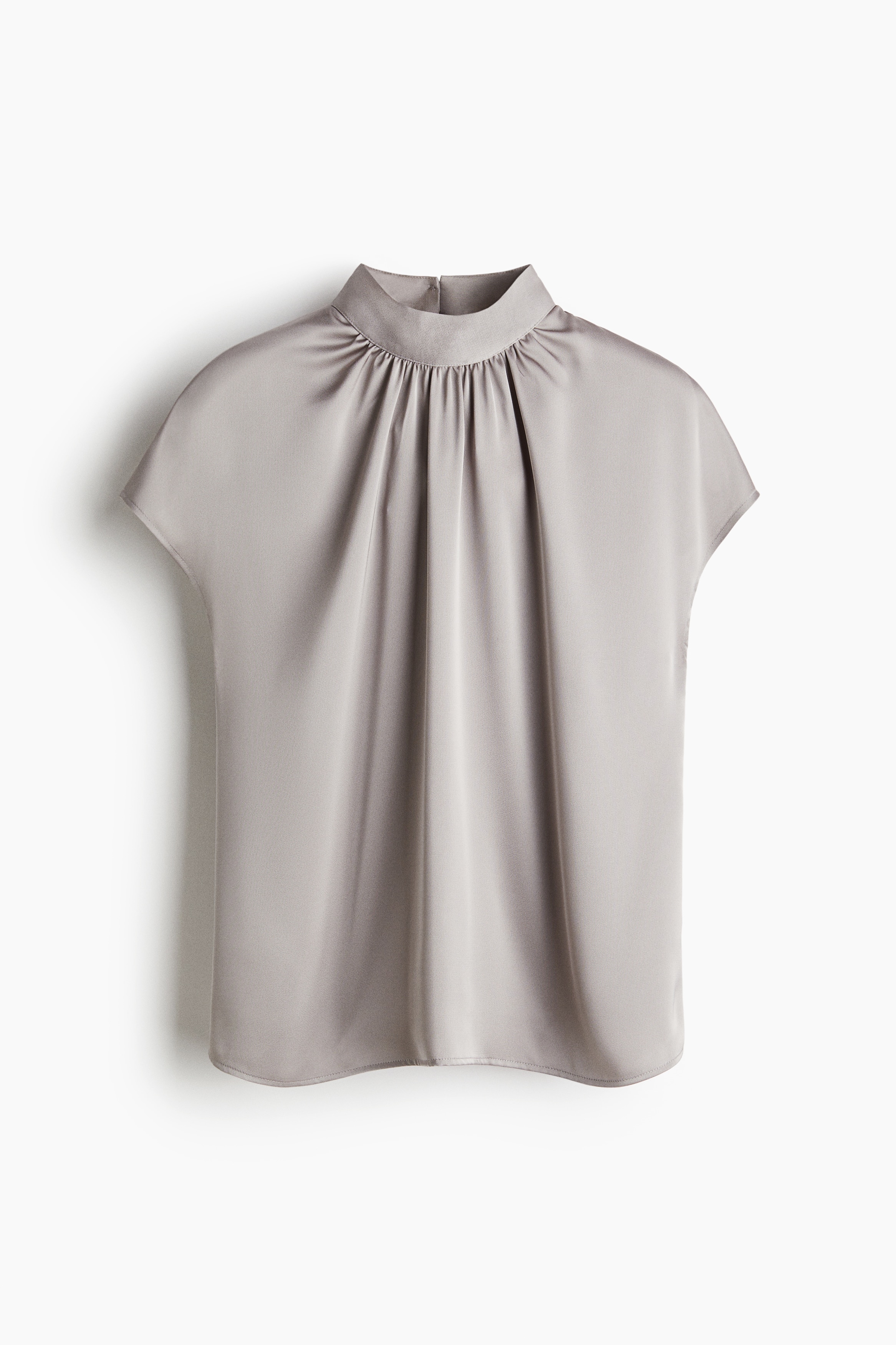 Blouse à col droit en satin - Gris clair/Marron