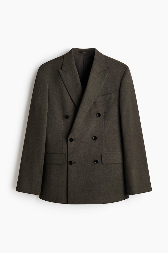 Veste croisée Regular Fit en laine mélangée - Vert kaki foncé/Bleu marine/carreaux/Marron foncé - 1