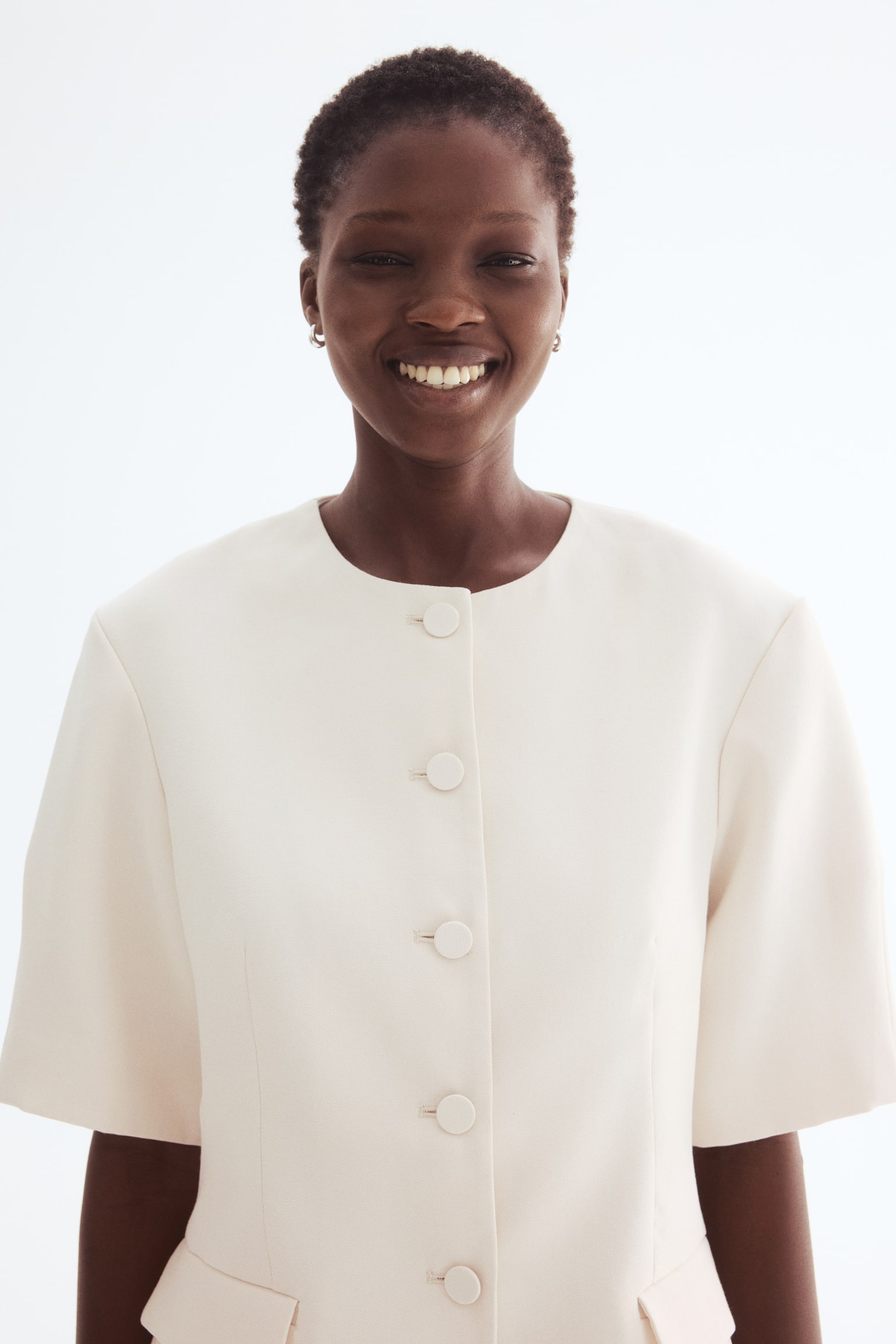 Short-sleeved blazer - Cream - 4