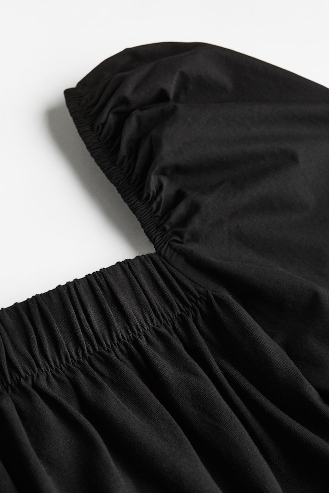 Puff-sleeved cotton dress - Black/Blue - 3