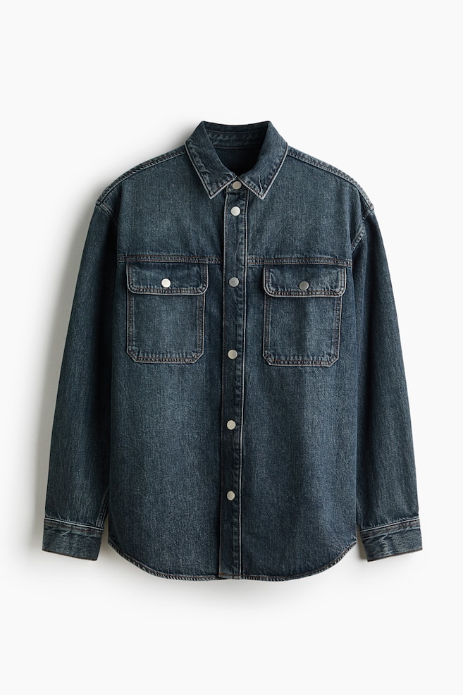 Cotton denim overshirt - Dark denim blue/Denim black - 1