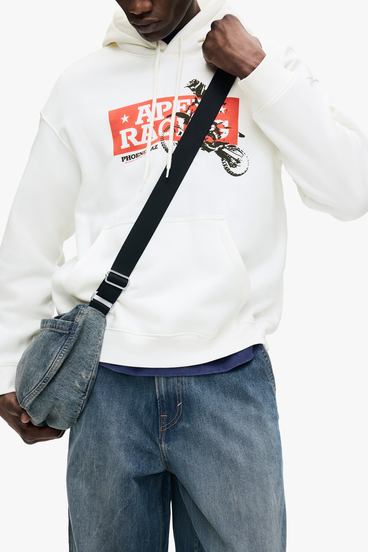 Loose Fit Printed hoodie - White/Motocross/Green/Ramen/Burgundy/Feel real/White/Masashi/Light beige/Print-motif/White/Recordin' - 6