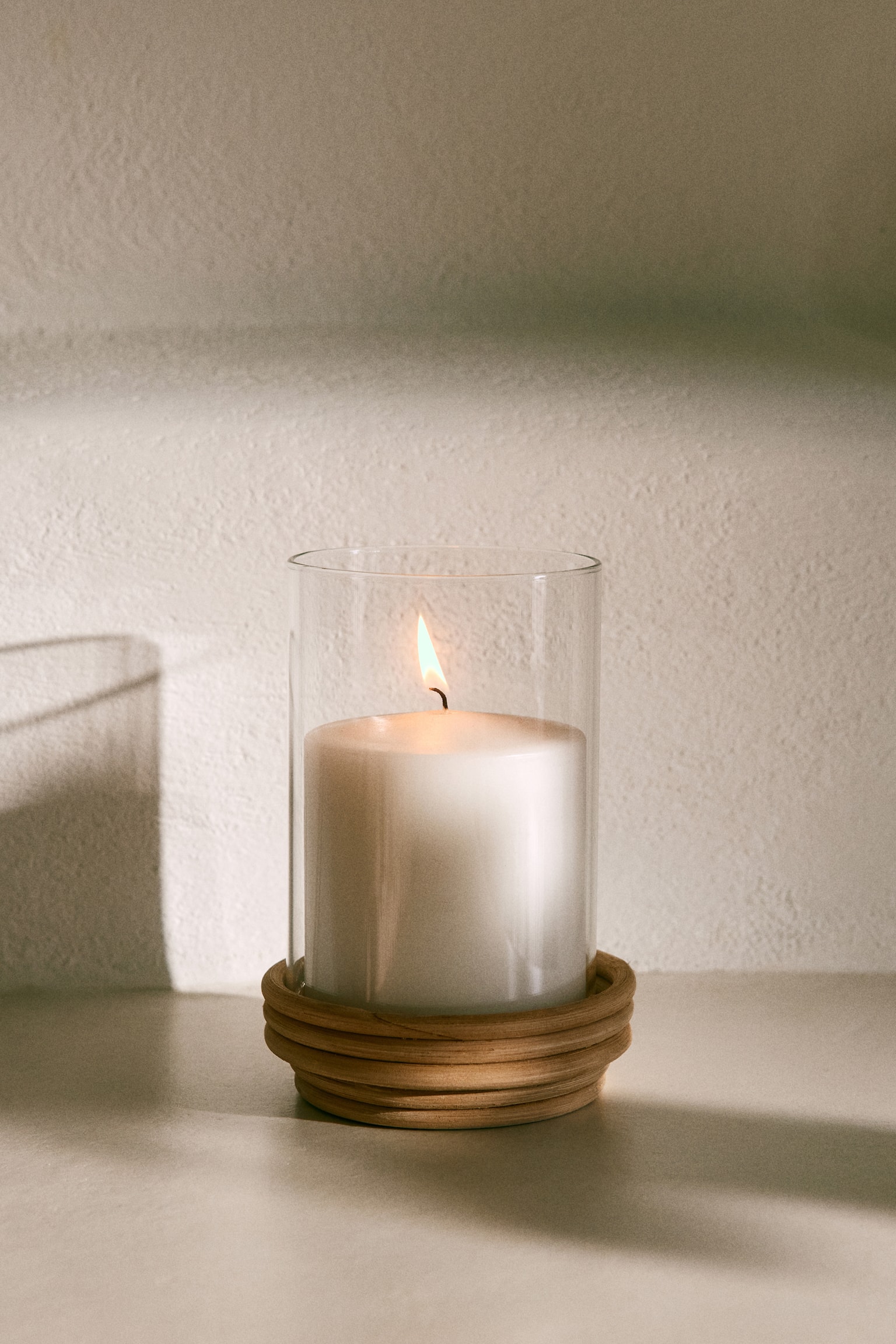 Small Glass Hurricane Candle Holder - Beige - 1