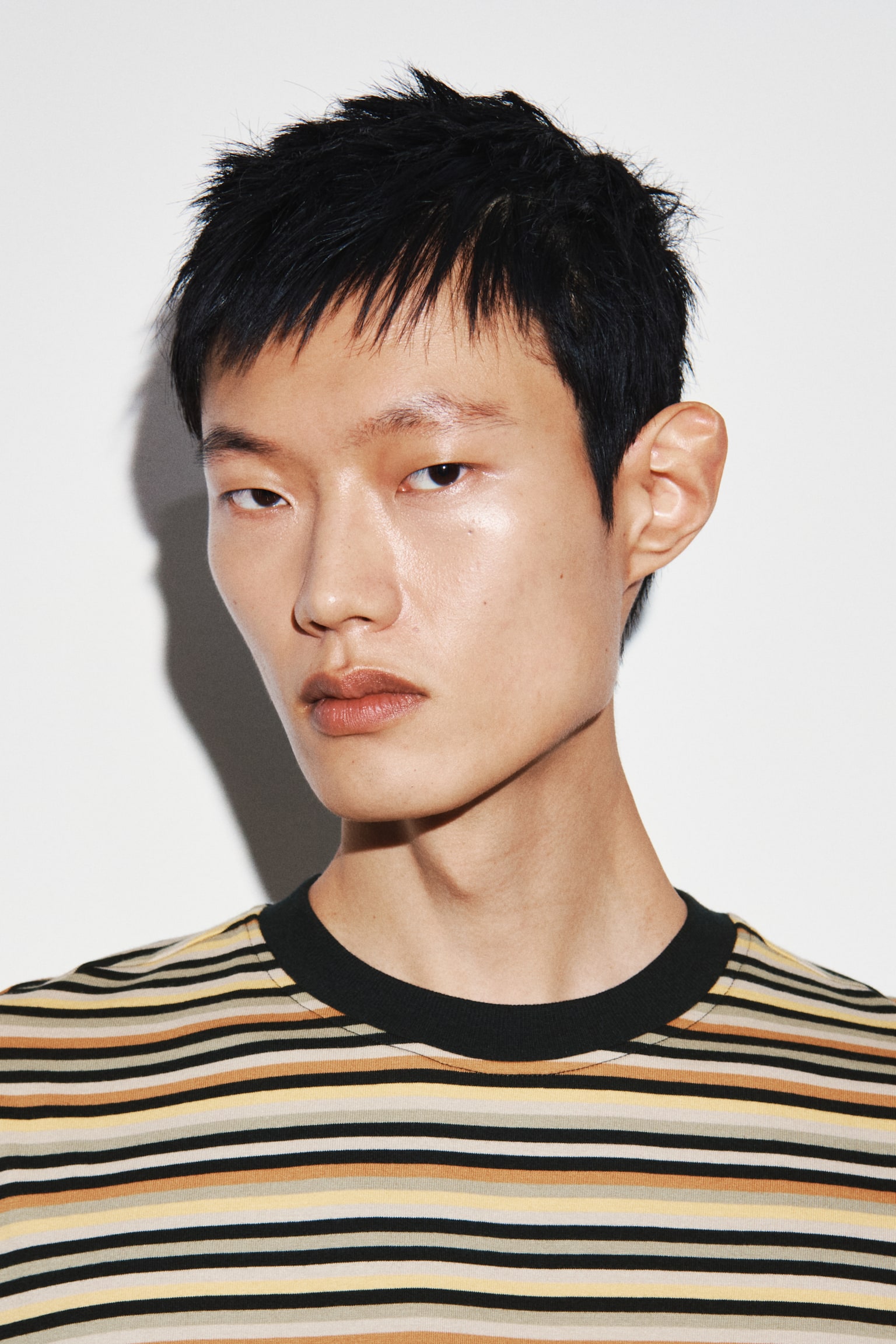 Cotton T-Shirt - Black/striped/White/striped/Orange/striped - 5