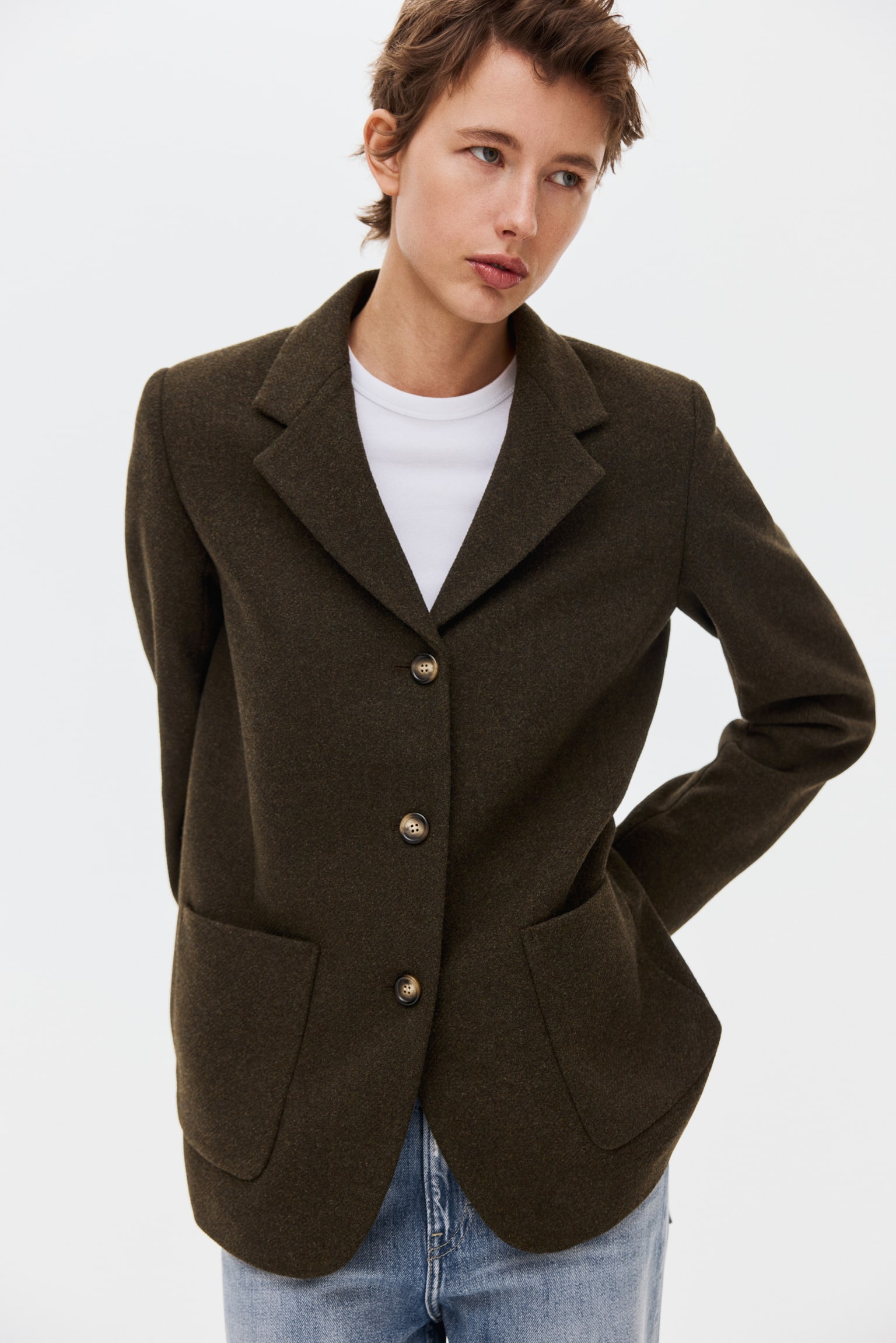 Wool-blend blazer - Dark khaki green/Grey marl - 7