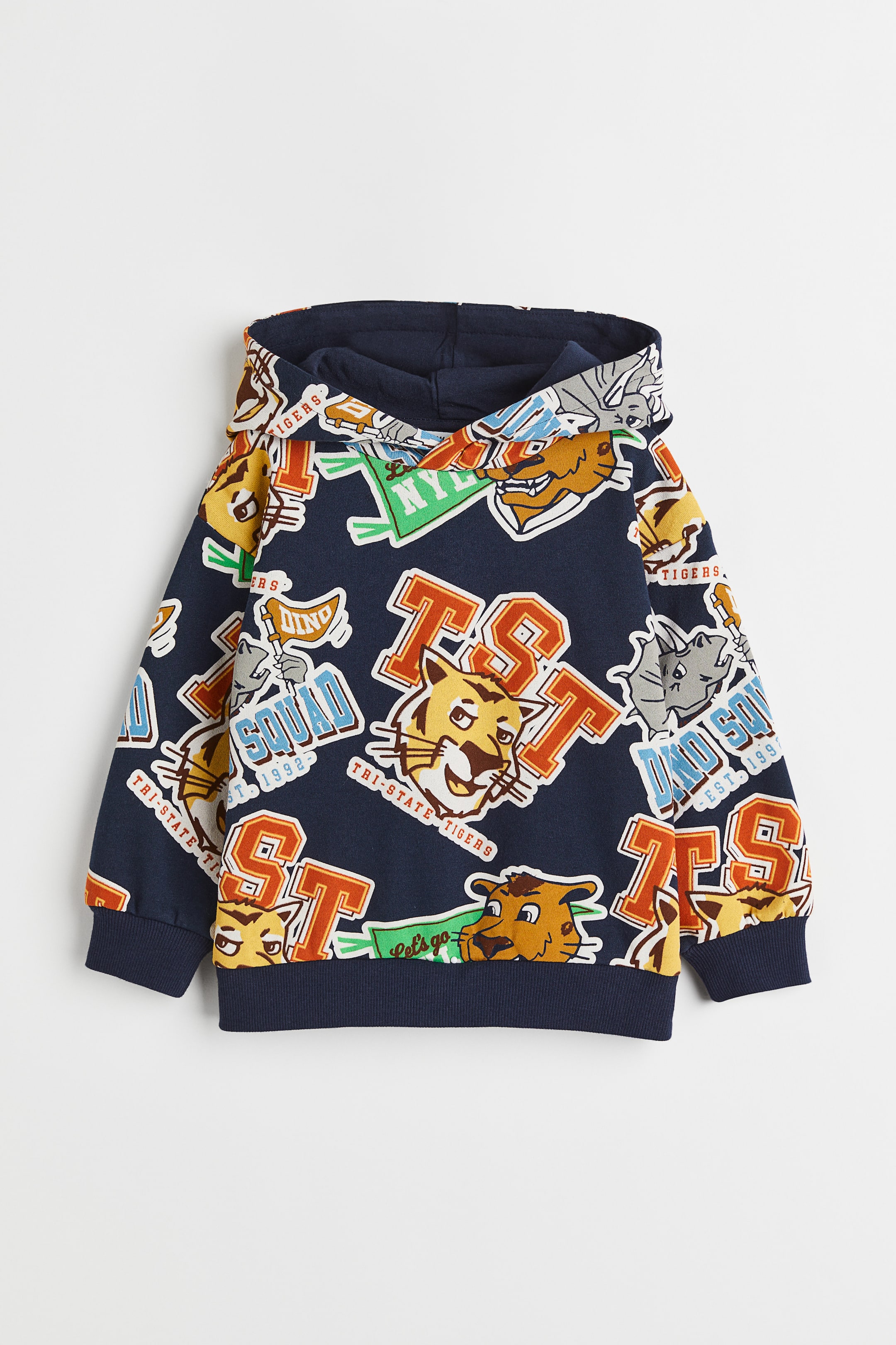 Printed Hoodie Long sleeve Regular length Dark blue/tigers Kids