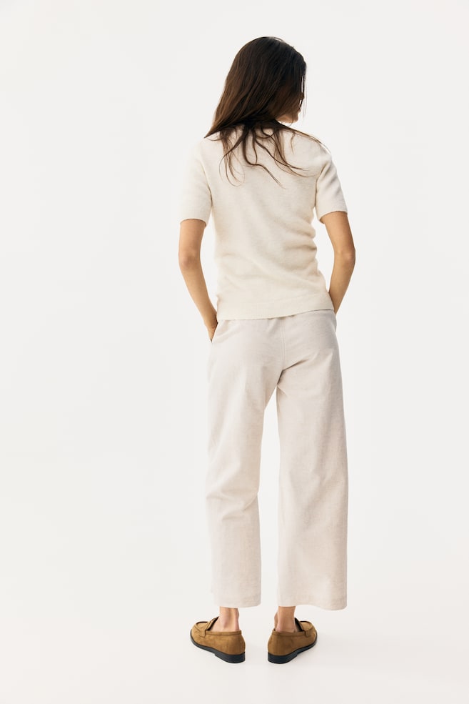 MAMA Linen-Blend Drawstring Pants - Light beige/Black/White/striped - 3
