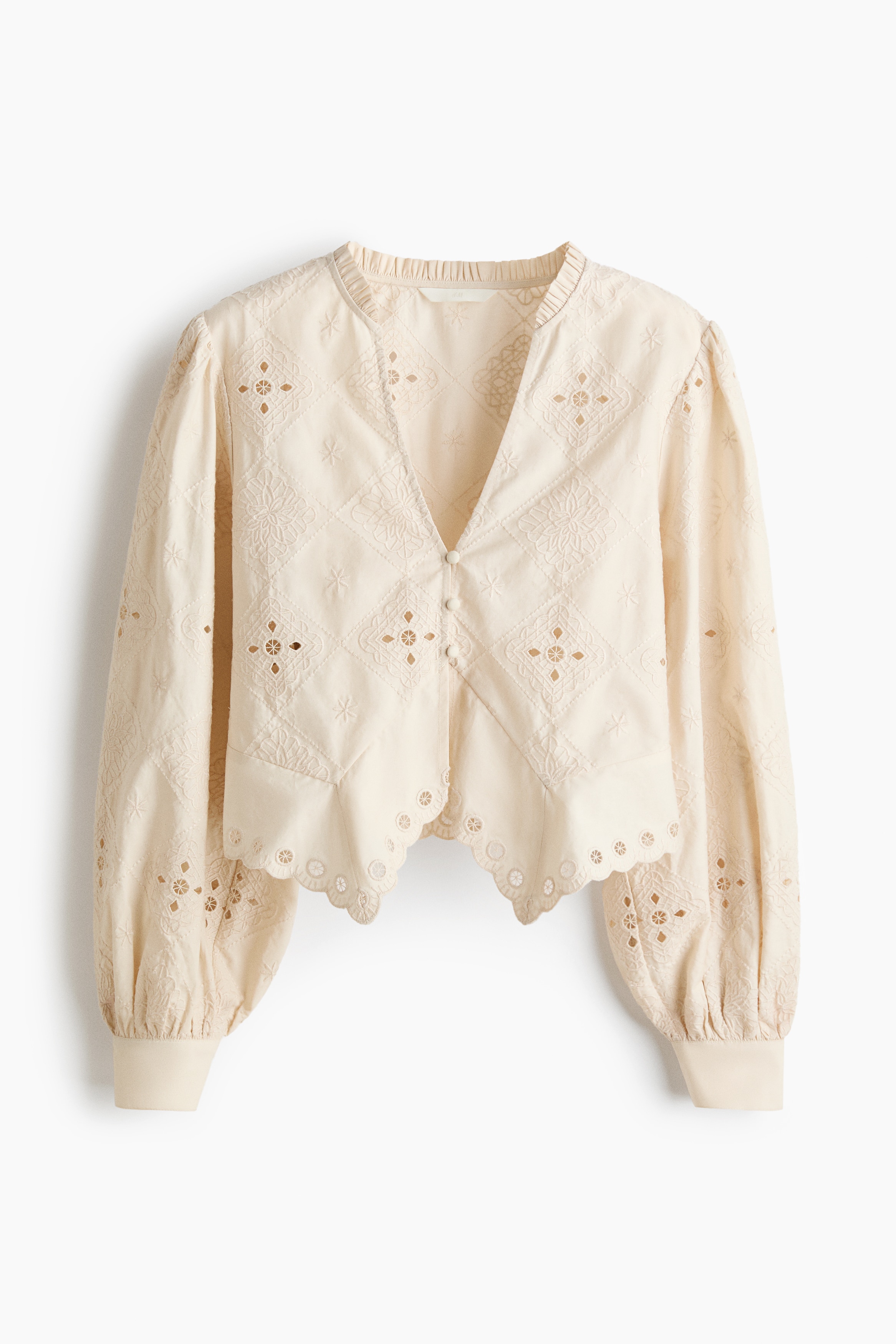 Blusa en bordado inglés de algodón - Beige claro