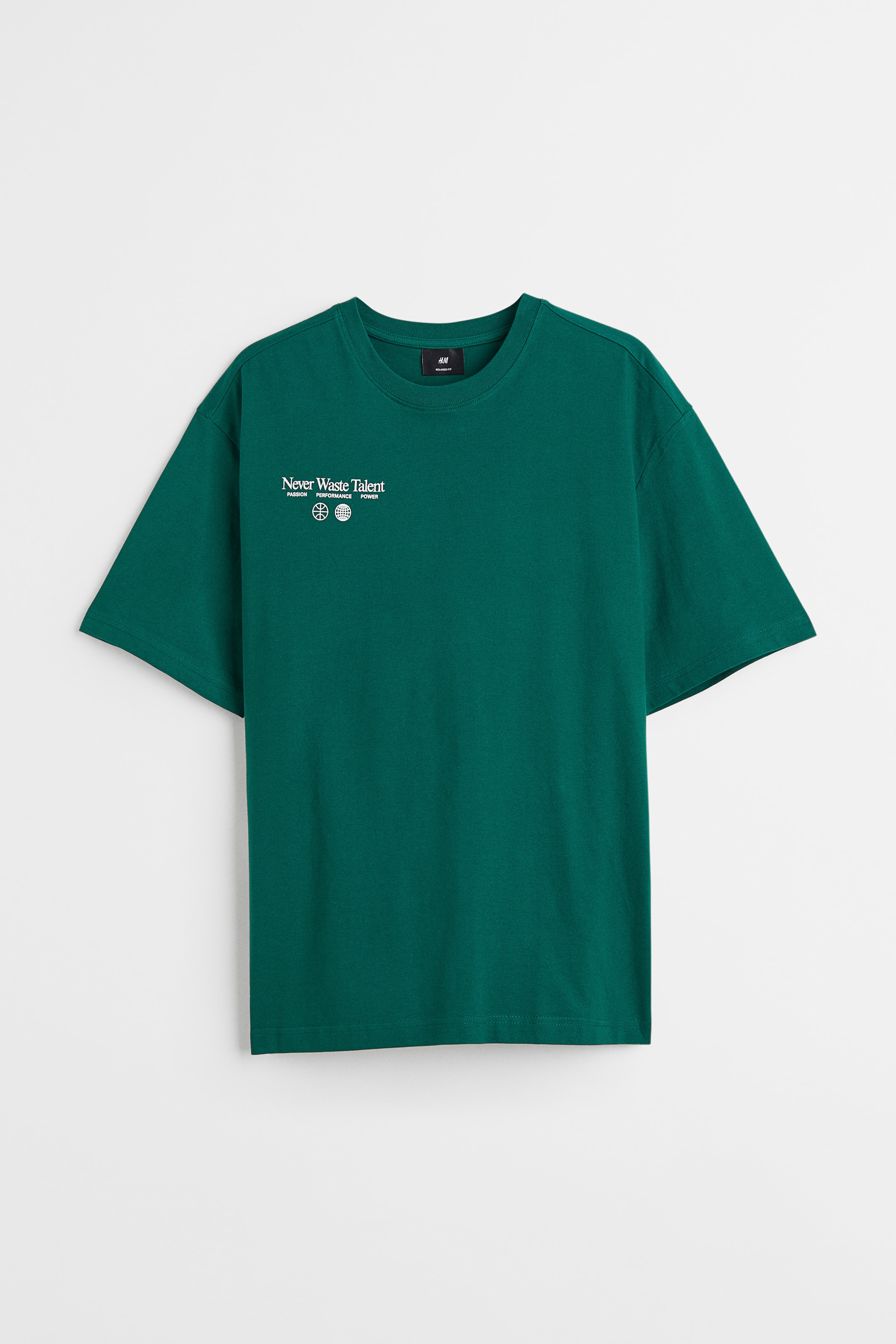 View larger image: Loose Fit Printed T-shirt - Dark green/Never Waste Talent - Men | H&M US 1