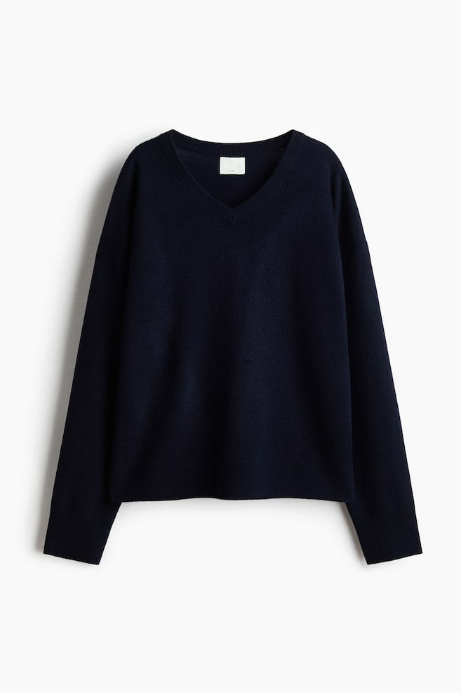 V-neck wool jumper - Navy blue/Grey marl - 1