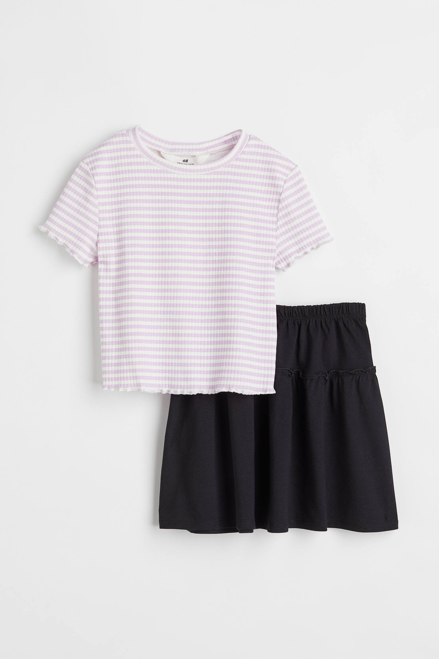 2-piece cotton set - Light purple/Striped