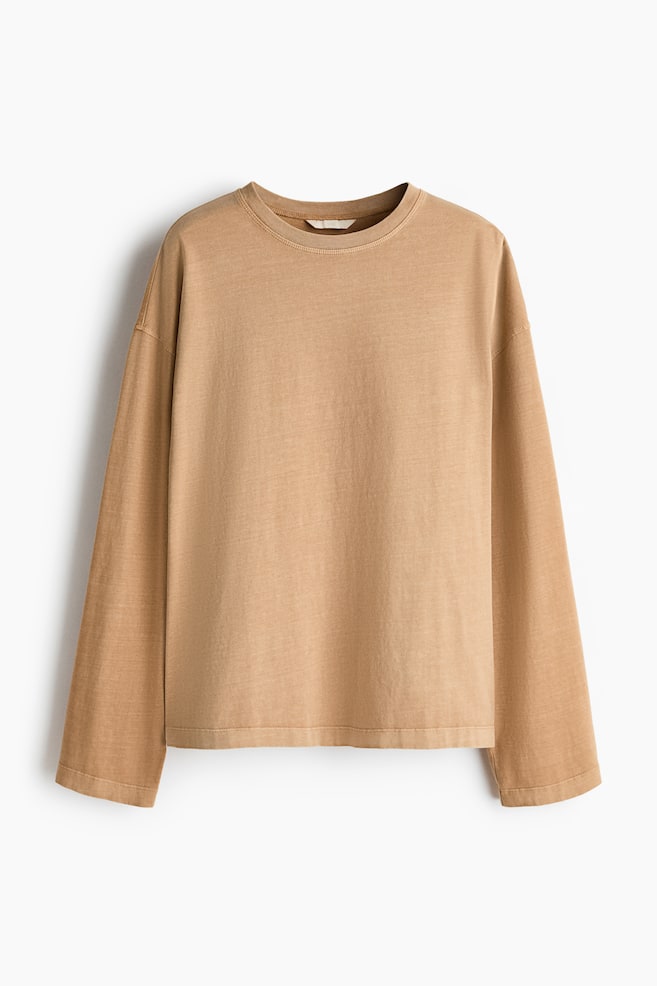 Katoenen top met lange mouwen - Beige/Lichtbeige - 1