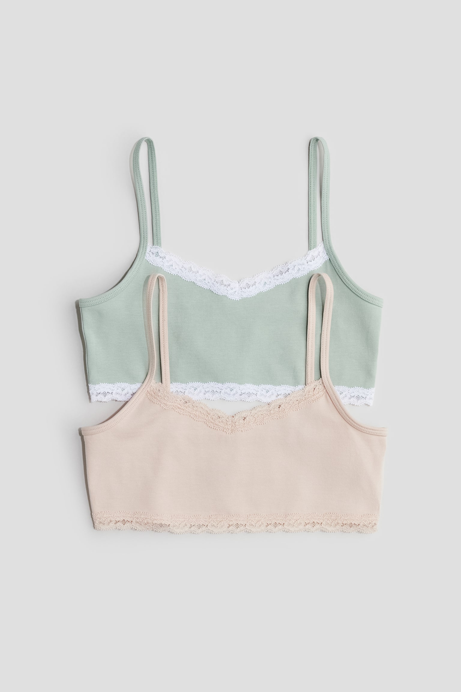 2-pack lace-trimmed strappy tops - Powder pink/Light green/Cream/Raspberries - 1