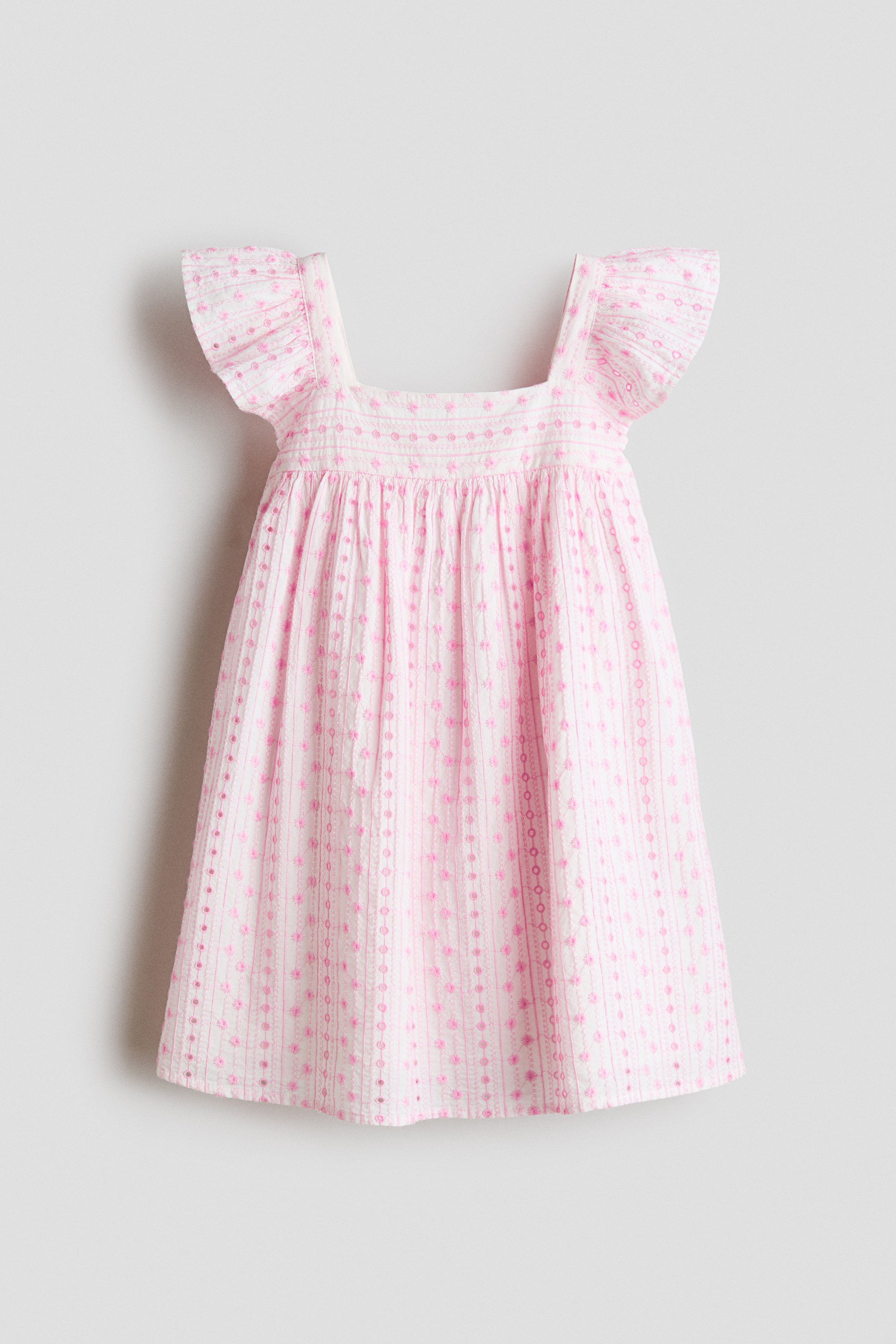 Cotton Dress with Embroidery - White/light pink
