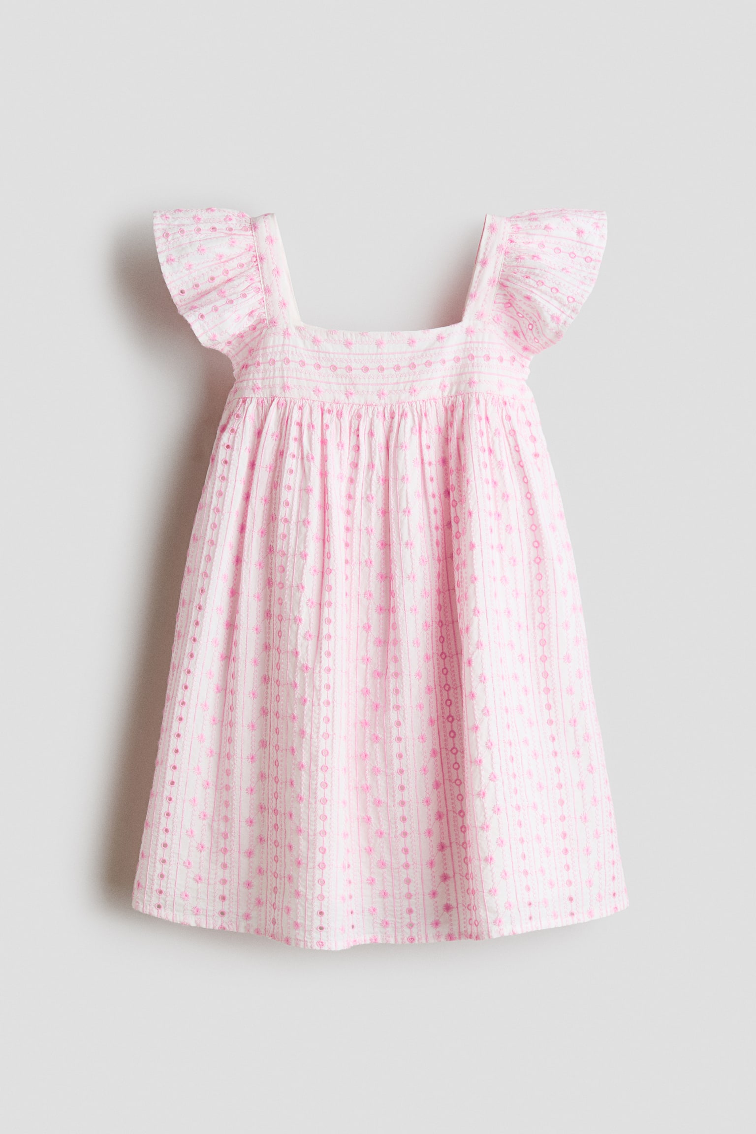 Embroidered cotton dress - White/Light pink - 1